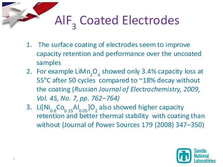 AlF3 Coated Electrodes The surface coating of electrodes seem to