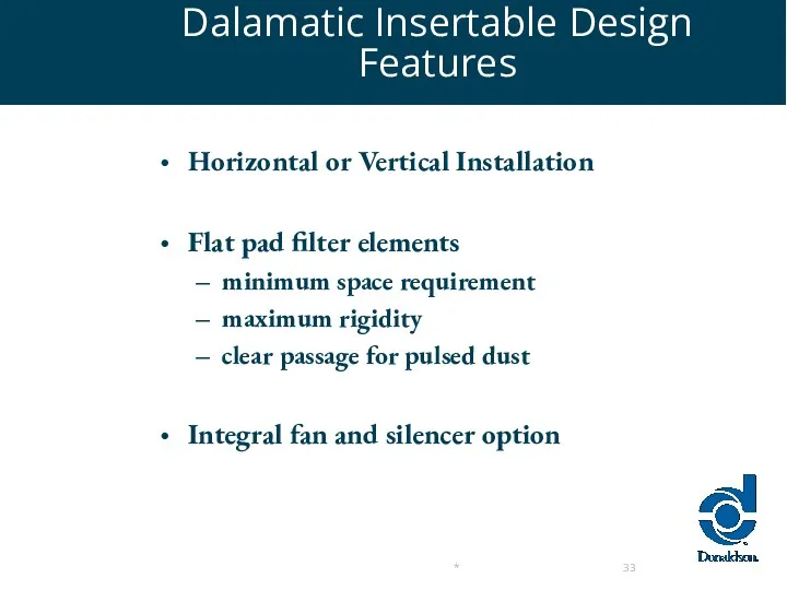 Dalamatic Insertable Design Features Horizontal or Vertical Installation Flat pad