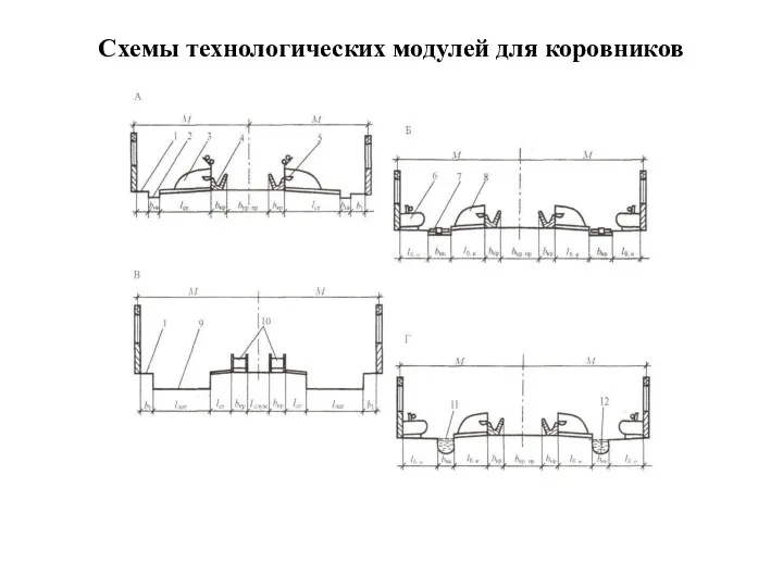 Схемы технологических модулей для коровников