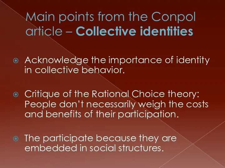 Main points from the Conpol article – Collective identities Acknowledge