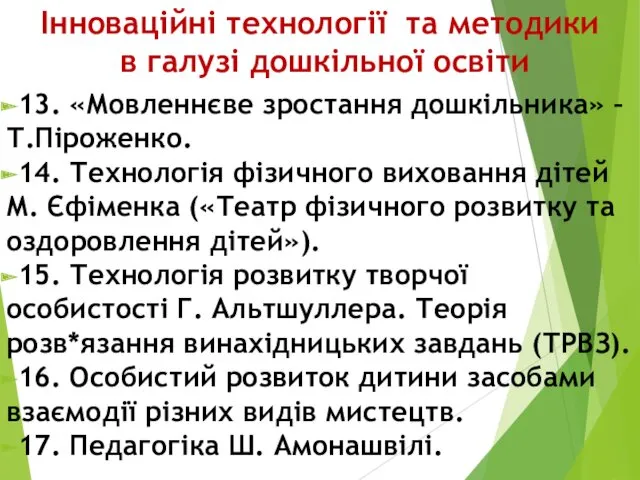 Інноваційні технології та методики в галузі дошкільної освіти 13. «Мовленнєве