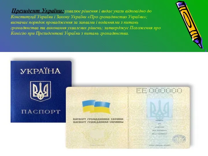 Президент України: ухвалює рішення і видає укази відповідно до Конституції