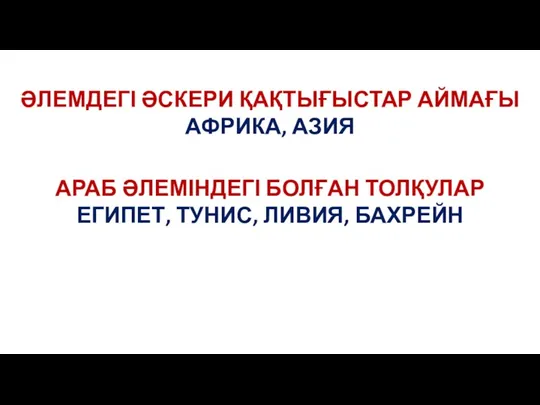 ӘЛЕМДЕГІ ӘСКЕРИ ҚАҚТЫҒЫСТАР АЙМАҒЫ АФРИКА, АЗИЯ АРАБ ӘЛЕМІНДЕГІ БОЛҒАН ТОЛҚУЛАР ЕГИПЕТ, ТУНИС, ЛИВИЯ, БАХРЕЙН