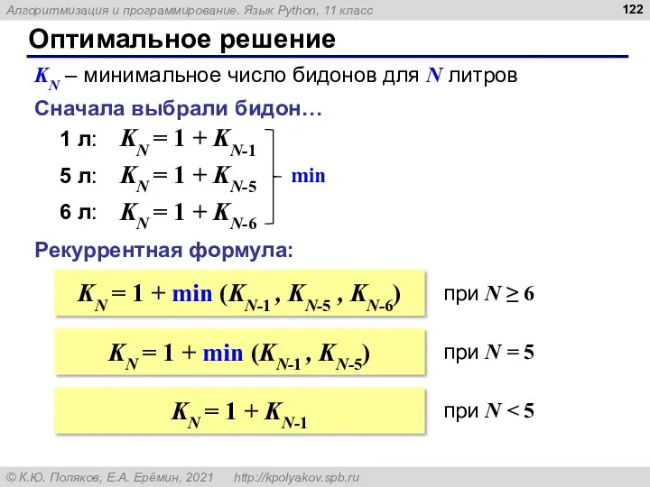 Оптимальное решение Сначала выбрали бидон… KN – минимальное число бидонов