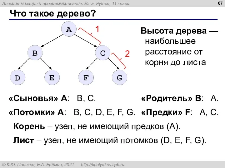 Что такое дерево? «Сыновья» А: B, C. «Родитель» B: A.