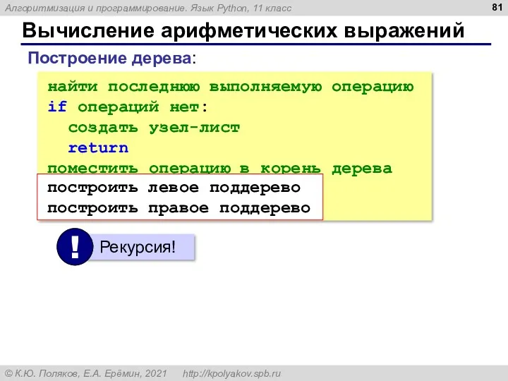 Вычисление арифметических выражений найти последнюю выполняемую операцию if операций нет: