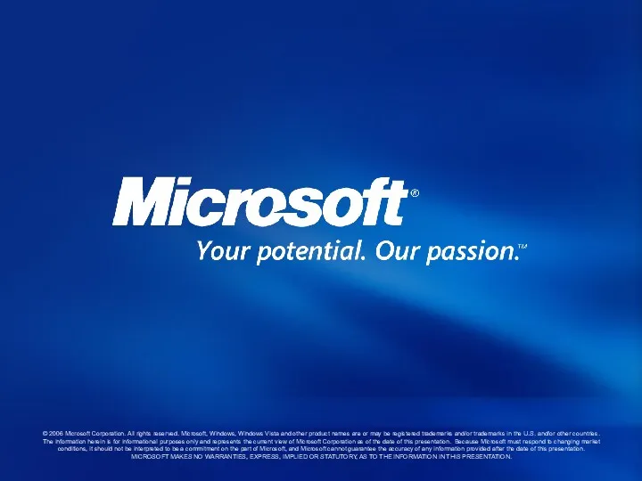 © 2006 Microsoft Corporation. All rights reserved. Microsoft, Windows, Windows Vista and other