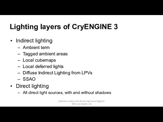 Lighting layers of CryENGINE 3 Indirect lighting Ambient term Tagged