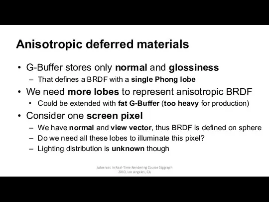 Anisotropic deferred materials G-Buffer stores only normal and glossiness That