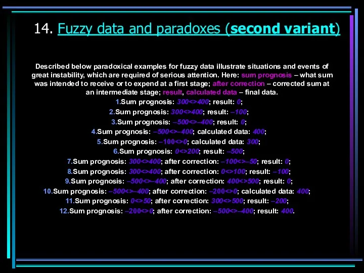 14. Fuzzy data and paradoxes (second variant) Described below paradoxical