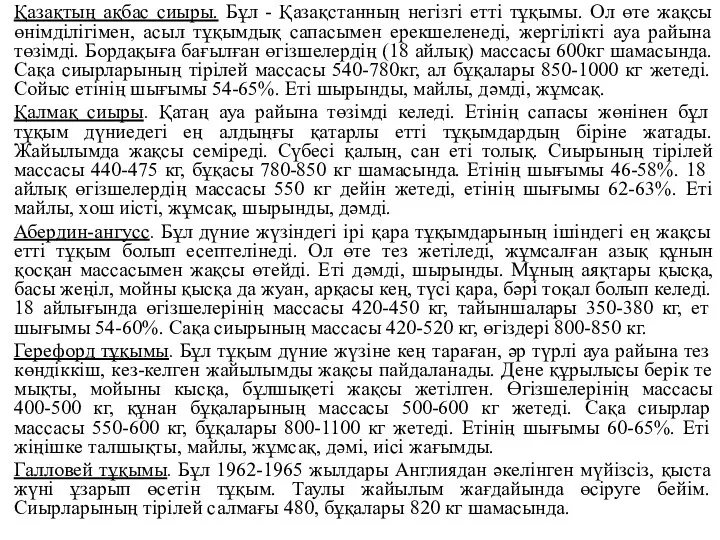 Қазақтың ақбас сиыры. Бұл - Қазақстанның негізгі етті тұқымы. Ол