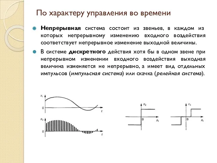 По характеру управления во времени Непрерывная система состоит из звеньев,