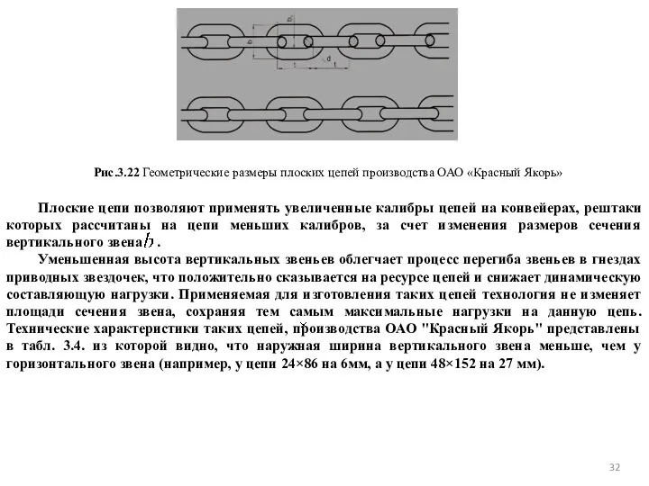 Рис.3.22 Геометрические размеры плоских цепей производства ОАО «Красный Якорь» Плоские