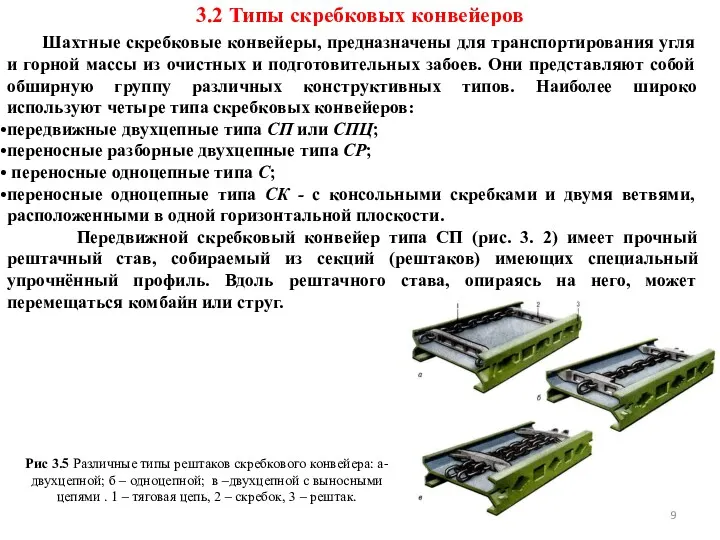 3.2 Типы скребковых конвейеров Шахтные скребковые конвейеры, предназначены для транспортирования