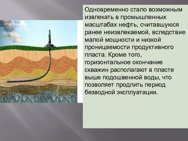 Одновременно стало возможным извлекать в промышленных масштабах нефть, считавшуюся ранее