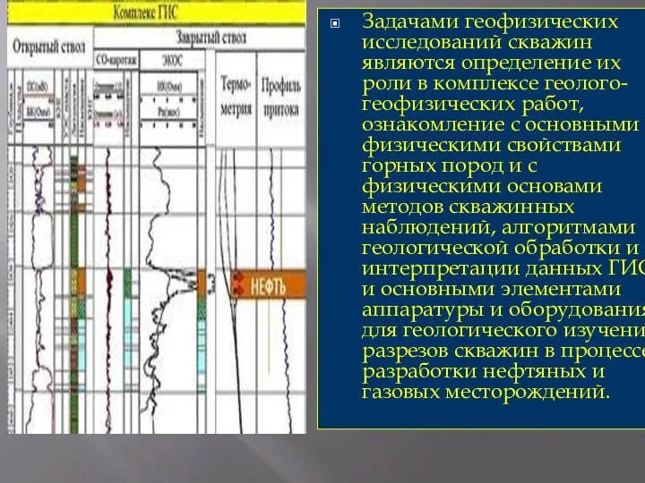 Задачами геофизических исследований скважин являются определение их роли в комплексе