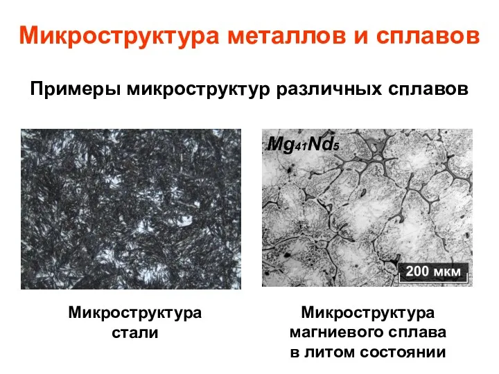 Микроструктура металлов и сплавов Примеры микроструктур различных сплавов Микроструктура магниевого сплава в литом