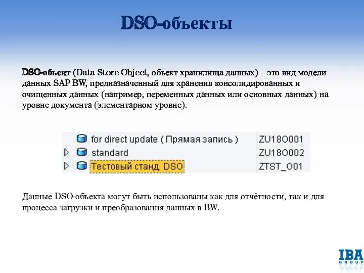DSO-объекты DSO-объект (Data Store Object, объект хранилища данных) – это