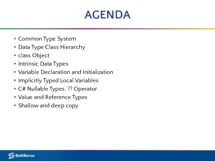 AGENDA Common Type System Data Type Class Hierarchy class Object