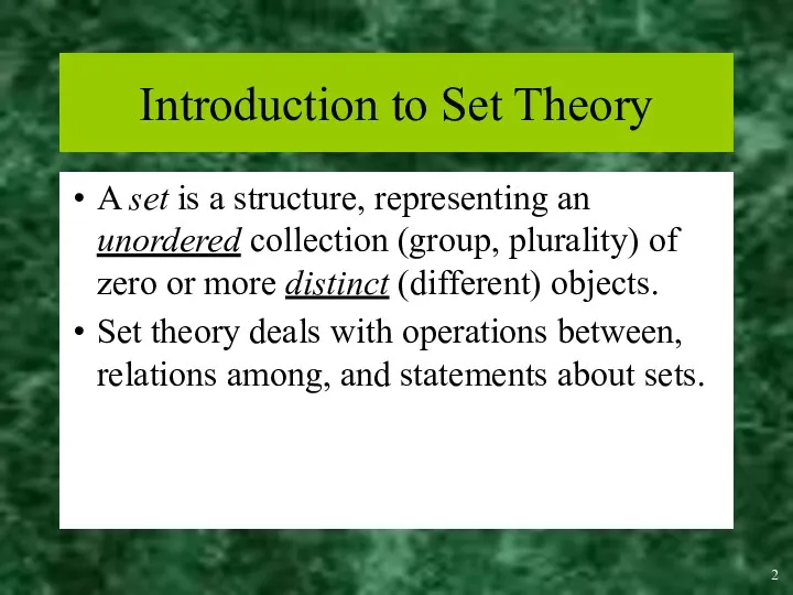 Introduction to Set Theory A set is a structure, representing