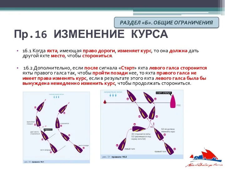 Пр.16 ИЗМЕНЕНИЕ КУРСА 16.1 Когда яхта, имеющая право дороги, изменяет