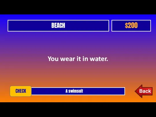 BEACH $200 A swimsuit CHECK You wear it in water.