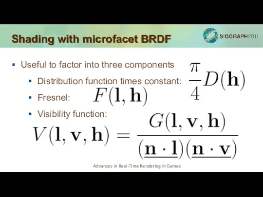 Shading with microfacet BRDF Useful to factor into three components