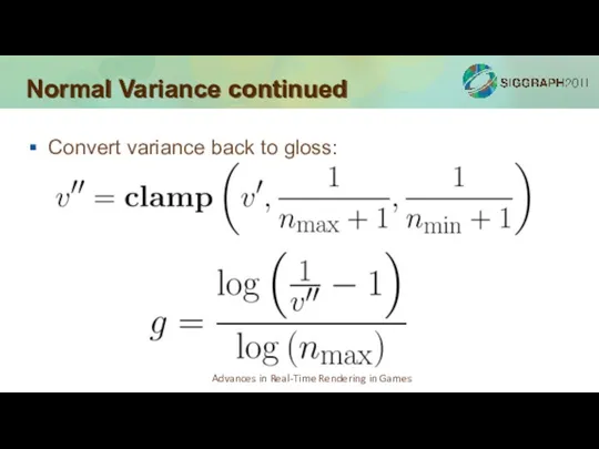 Normal Variance continued Convert variance back to gloss: