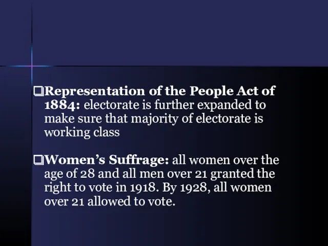 Representation of the People Act of 1884: electorate is further