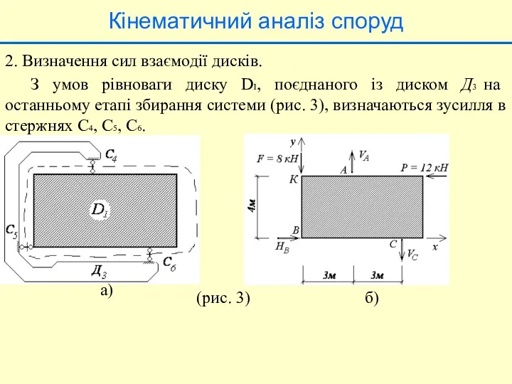 Кінематичний аналіз споруд 2. Визначення сил взаємодії дисків. З умов