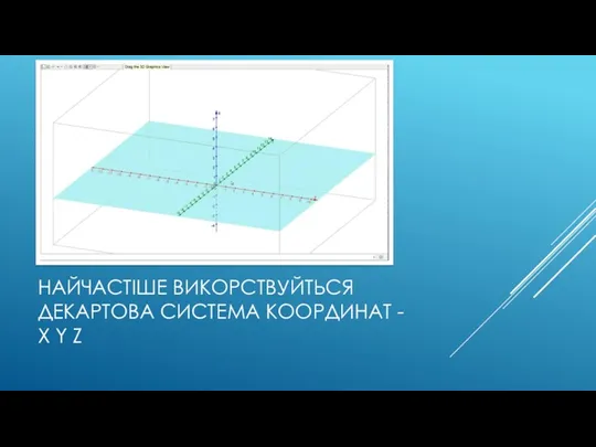 НАЙЧАСТІШЕ ВИКОРСТВУЙТЬСЯ ДЕКАРТОВА СИСТЕМА КООРДИНАТ - X Y Z