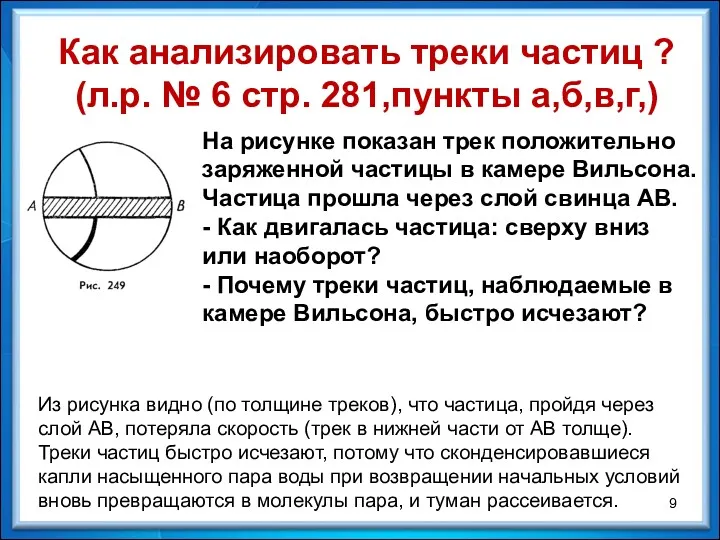 На рисунке показан трек положительно заряженной частицы в камере Вильсона.