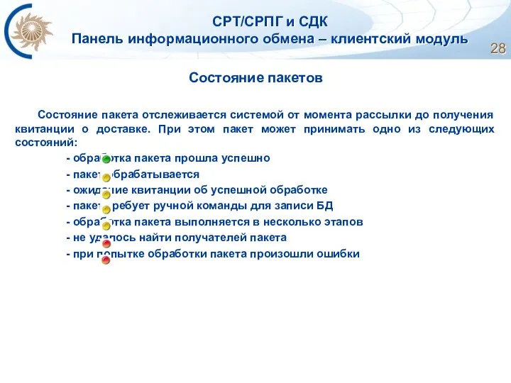 СРТ/СРПГ и СДК Панель информационного обмена – клиентский модуль Состояние