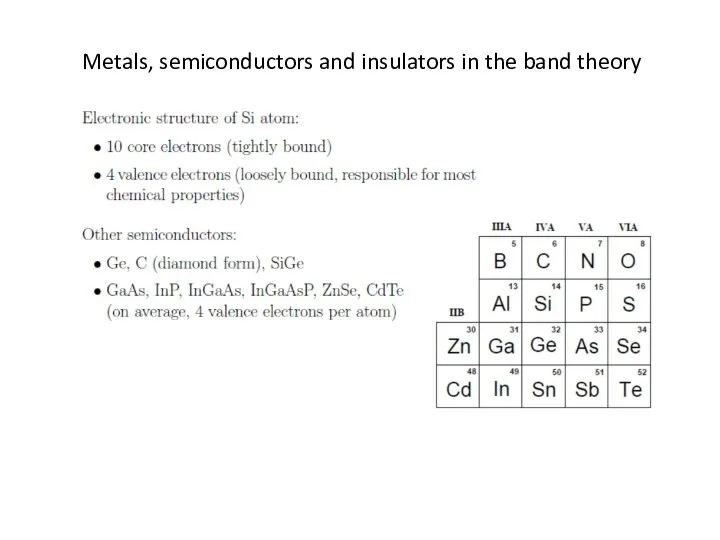 Metals, semiconductors and insulators in the band theory
