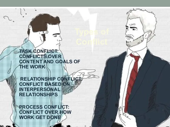 Types of Conflict TASK CONFLICT: CONFLICTS OVER CONTENT AND GOALS OF THE WORK