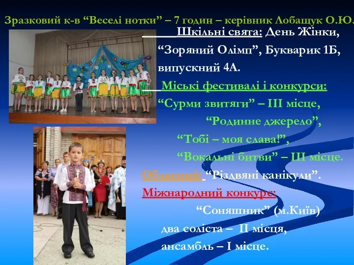 Зразковий к-в “Веселі нотки” – 7 годин – керівник Лобащук