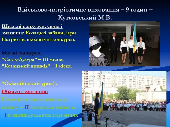 Військово-патріотичне виховання – 9 годин – Кутковський М.В. Шкільні конкурси,