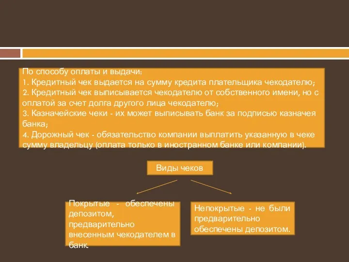 По способу оплаты и выдачи: 1. Кредитный чек выдается на