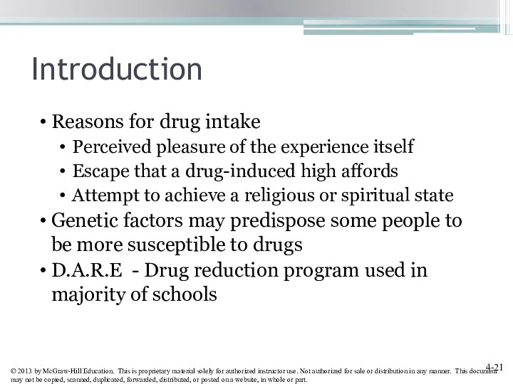 Introduction Reasons for drug intake Perceived pleasure of the experience