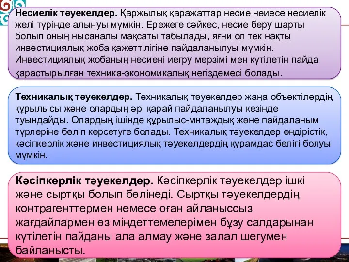 Несиелік тәуекелдер. Қаржылық қаражаттар несие неиесе несиелік желі түрінде алынуы