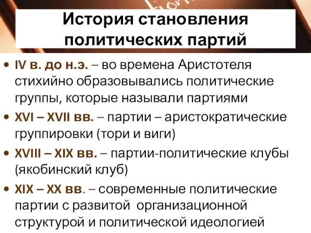 История становления политических партий IV в. до н.э. – во