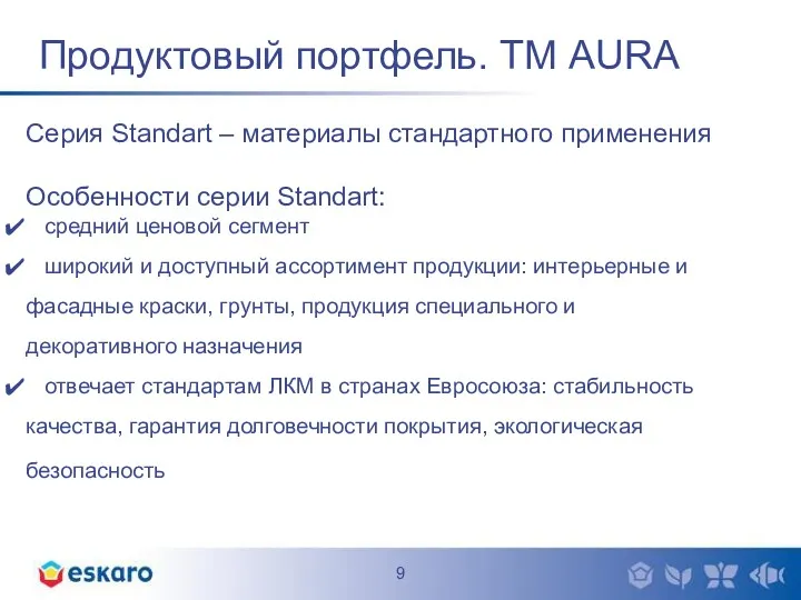 Продуктовый портфель. ТМ AURA Серия Standart – материалы стандартного применения
