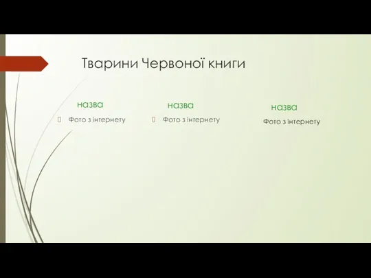 Тварини Червоної книги назва Фото з інтернету назва Фото з інтернету назва Фото з інтернету