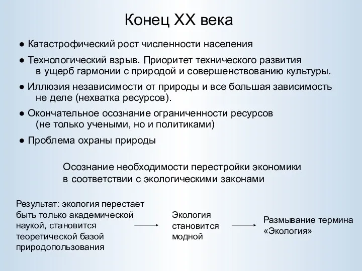 Конец XX века Катастрофический рост численности населения Технологический взрыв. Приоритет