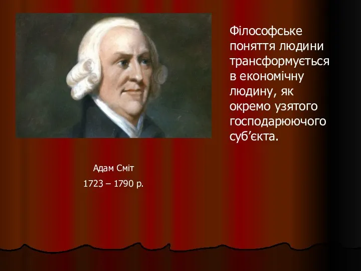 Адам Сміт 1723 – 1790 р. Філософське поняття людини трансформується