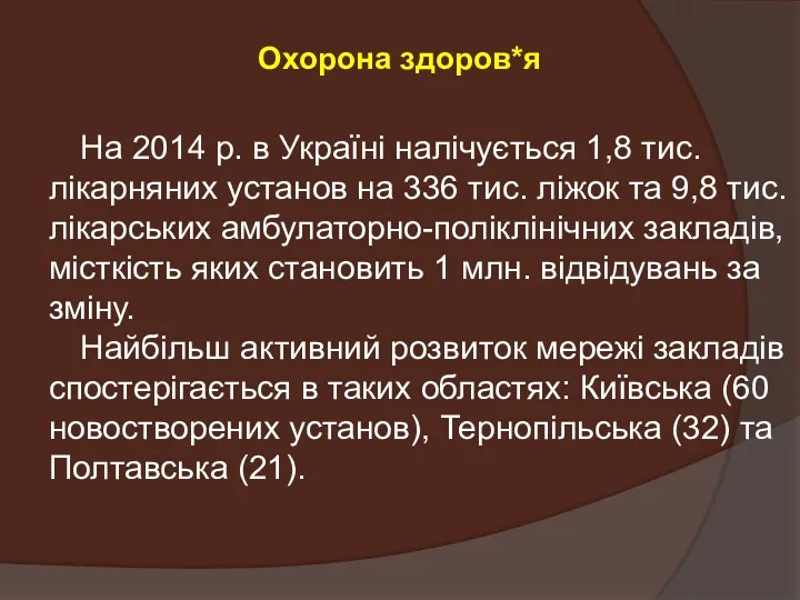Охорона здоров*я На 2014 р. в Україні налічується 1,8 тис.