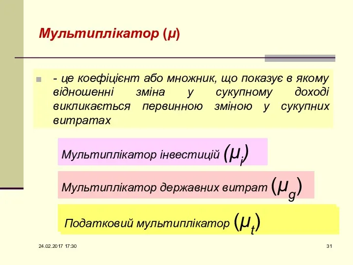 Мультиплікатор (μ) - це коефіцієнт або множник, що показує в