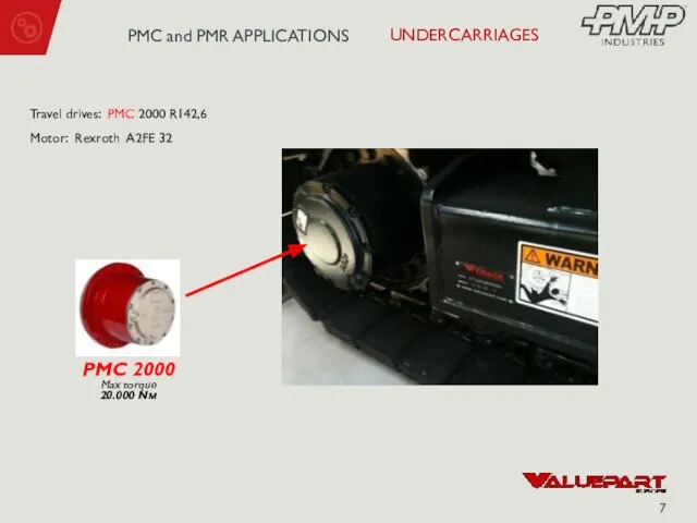 PMC 2000 Max torque 20.000 Nм Travel drives: PMC 2000 R142,6 Motor: Rexroth A2FE 32 UNDERCARRIAGES