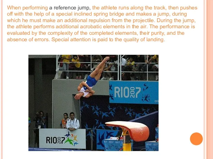 When performing a reference jump, the athlete runs along the