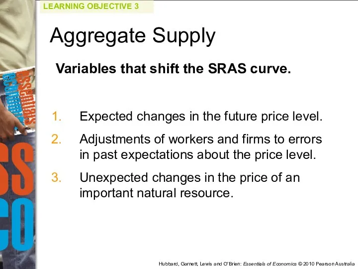Variables that shift the SRAS curve. Expected changes in the